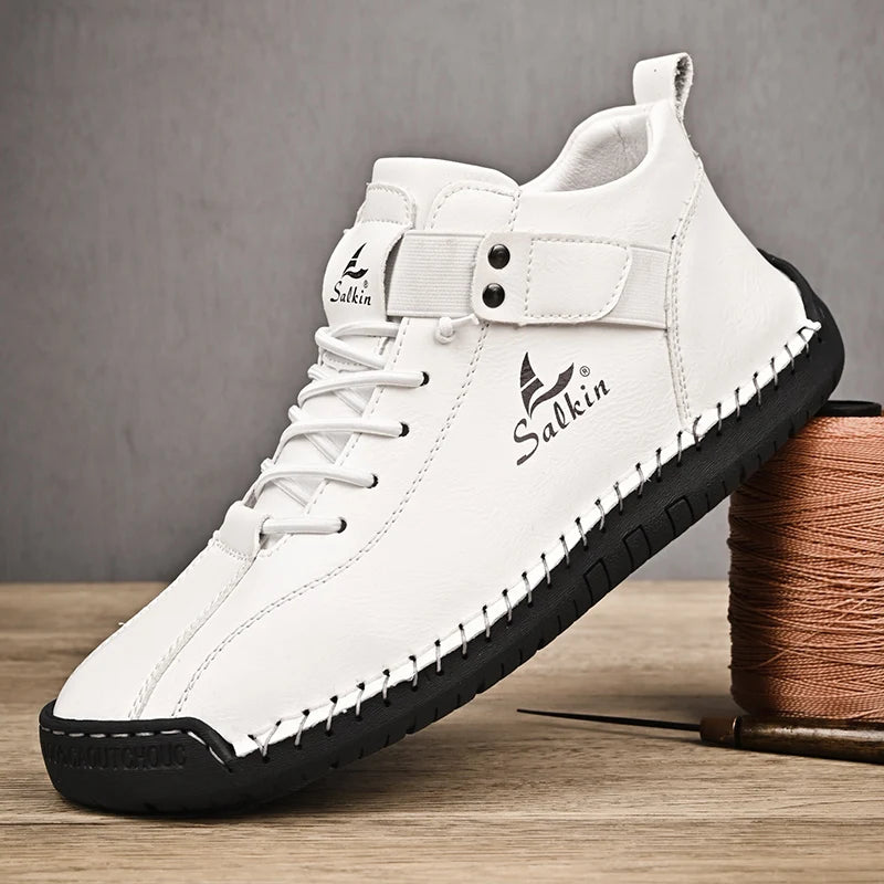 Mocassin homme en cuir bottine d’hiver Blanc