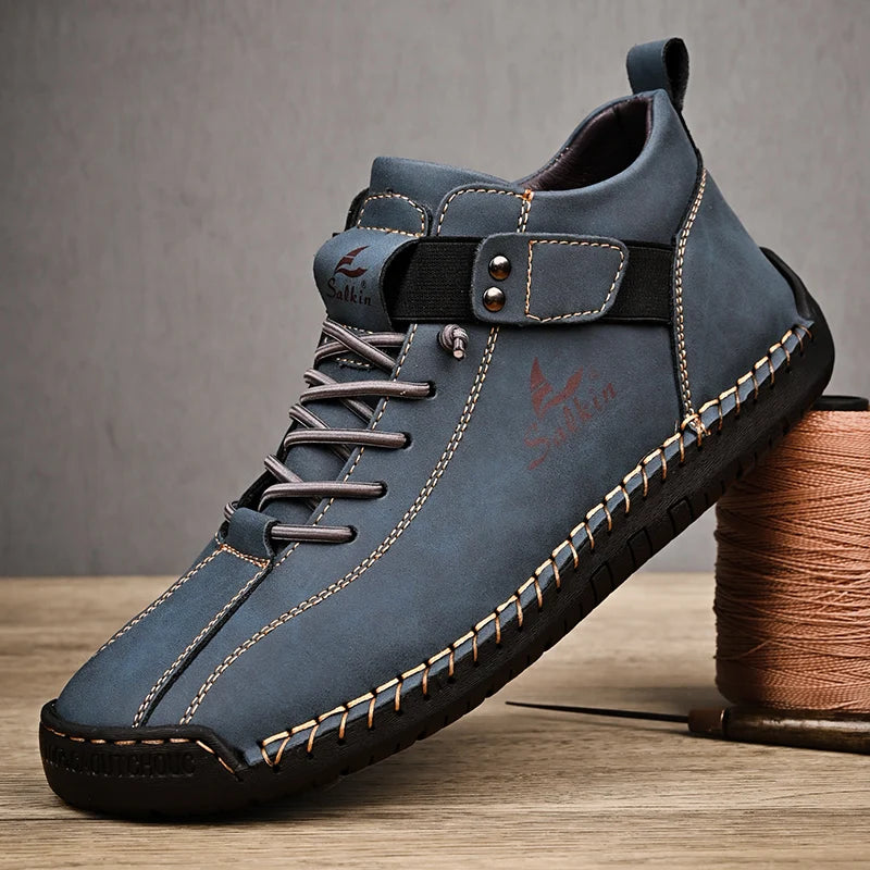 Mocassin homme en cuir bottine d’hiver Bleu